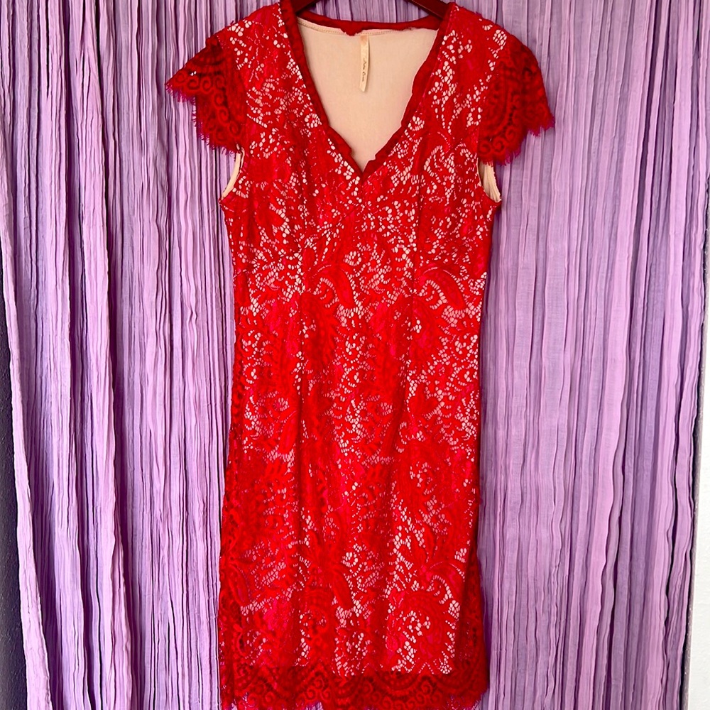 Lace Red Sheath Dress